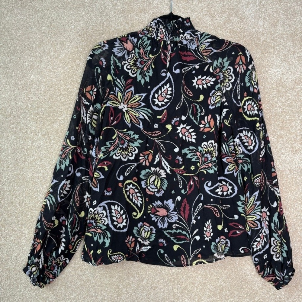 YUMI KIM Floral Blouse Top Women's XS‎ Black Long Sleeve Feminine - Picture 11 of 12